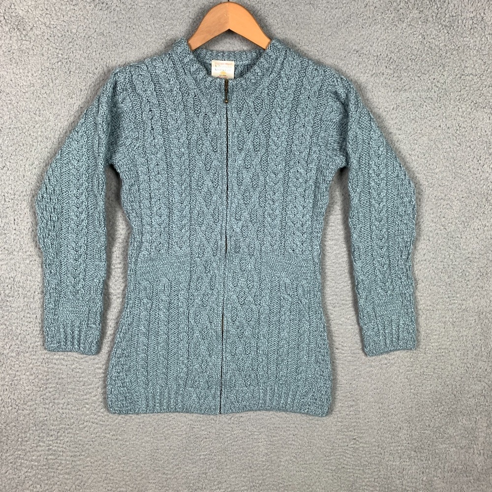 Kilronan Cardigan Sweater Womens XXS 2XS Cable Knit Zip‎ Up Merino Wool